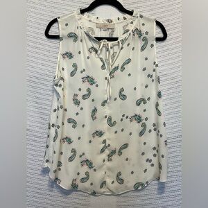 LOFT Cream Tie Front Sleeveless Blouse